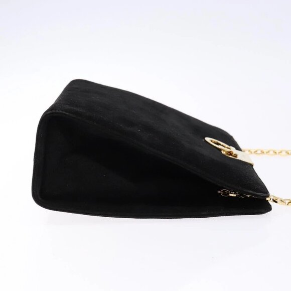 Salvatore Ferragamo Gancini Chain Shoulder Bag Suede Black Gold Auth BA5012 - Picture 4 of 15